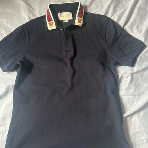 Dark blue Cotton polo with Web and feline head